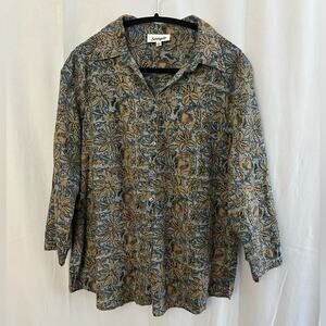 Serengeti Gray & Orange Floral Button Down Long Sleeve Shirt Womens Size Large